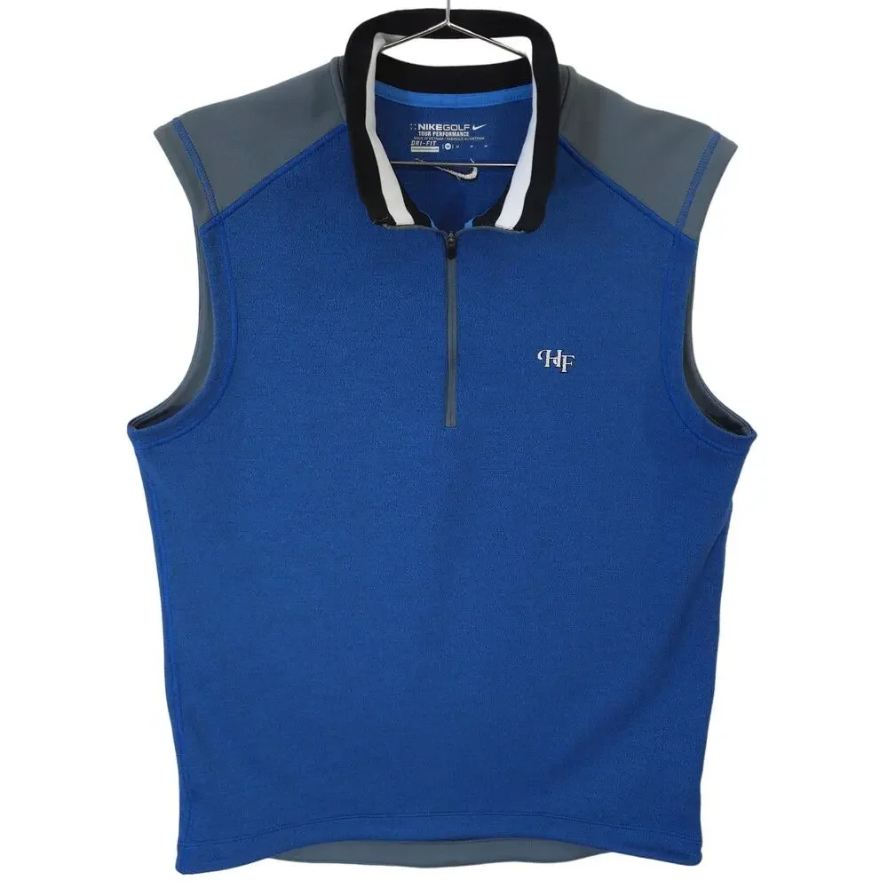 Nike Golf Vest Mens M Blue Gray Tour Performance Dri Fit Half Zip HF Embroidered